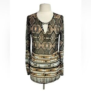 PerSeption Concept Brown Geometric Sheer Top (L)